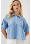 Kısa Kol Crop Gömlek 20335 - Mavi