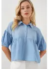 Kısa Kol Crop Gömlek 20335 - Mavi