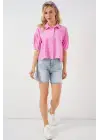 Kısa Kol Crop Gömlek 20335 - Pudra