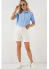 Kısa Kol Crop Gömlek 20341 - Mavi