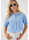 Kısa Kol Crop Gömlek 20341 - Mavi