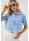 Kısa Kol Crop Gömlek 20341 - Mavi