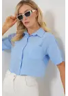 Kısa Kol Crop Gömlek 20341 - Mavi