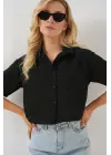 Kısa Kol Crop Gömlek 20341 - Siyah
