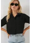 Kısa Kol Crop Gömlek 20341 - Siyah