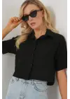 Kısa Kol Crop Gömlek 20341 - Siyah