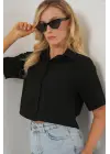 Kısa Kol Crop Gömlek 20341 - Siyah