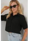 Kısa Kol Crop Gömlek 20341 - Siyah