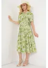 Kısa Kol Desenli Elbise 2560 - E.Yeşil