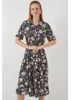Kısa Kol Desenli Elbise 2560 - Lacivert