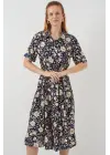 Kısa Kol Desenli Elbise 2560 - Lacivert