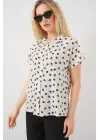 Kısa Kol Desenli Gömlek 20310 - Krem