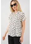 Kısa Kol Desenli Gömlek 20310 - Krem