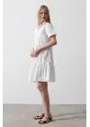 Kısa Kol Düğmeli Elbise - Beyaz