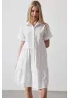 Kısa Kol Düğmeli Elbise - Beyaz