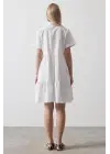 Kısa Kol Düğmeli Elbise - Beyaz