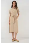 Kısa Kol Elbise 2214 - Bej