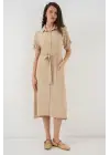 Kısa Kol Elbise 2214 - Bej