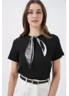 Kısa Kol Fularlı Örme Bluz 981 - Siyah