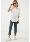 Kısa Kol Keten Görünümlü Gömlek 20336 - Beyaz