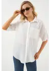 Kısa Kol Keten Görünümlü Gömlek 20336 - Beyaz