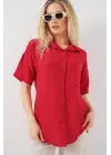 Kısa Kol Keten Görünümlü Gömlek 20336 - Kırmızı