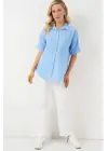 Kısa Kol Keten Görünümlü Gömlek 20336 - Mavi
