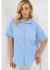 Kısa Kol Keten Görünümlü Gömlek 20336 - Mavi