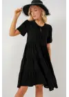 Kısa Kol Kısa Elbise 2554 - Siyah