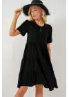 Kısa Kol Kısa Elbise 2554 - Siyah