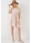 Kısa Kol Mini Ayrobin Elbise 2572 - Krem