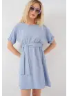 Kısa Kol Mini Ayrobin Elbise 2572 - Mavi