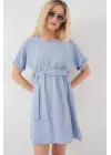 Kısa Kol Mini Ayrobin Elbise 2572 - Mavi