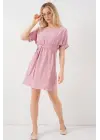 Kısa Kol Mini Ayrobin Elbise 2572 - Pudra