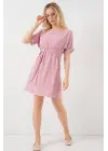 Kısa Kol Mini Ayrobin Elbise 2572 - Pudra