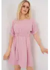 Kısa Kol Mini Ayrobin Elbise 2572 - Pudra