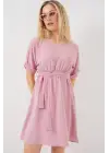 Kısa Kol Mini Ayrobin Elbise 2572 - Pudra