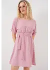 Kısa Kol Mini Ayrobin Elbise 2572 - Pudra