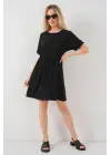 Kısa Kol Mini Ayrobin Elbise 2572 - Siyah