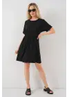 Kısa Kol Mini Ayrobin Elbise 2572 - Siyah