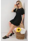 Kısa Kol Mini Ayrobin Elbise 2572 - Siyah