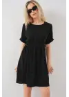 Kısa Kol Mini Ayrobin Elbise 2572 - Siyah