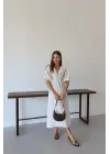 Kısa kollu müslin elbise beyaz pt