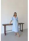 Kısa kollu müslin elbise mavi pt
