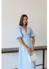 Kısa kollu müslin elbise mavi pt
