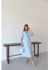 Kısa kollu müslin elbise mavi pt