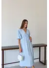 Kısa kollu müslin elbise mavi pt