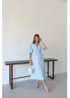 Kısa kollu müslin elbise mavi pt