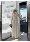 Kısa Kollu Uzun Elbise - Kırık Beyaz