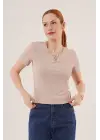 Kısa Kollu Yaka Detaylı Kaşkorse Taş Bluz